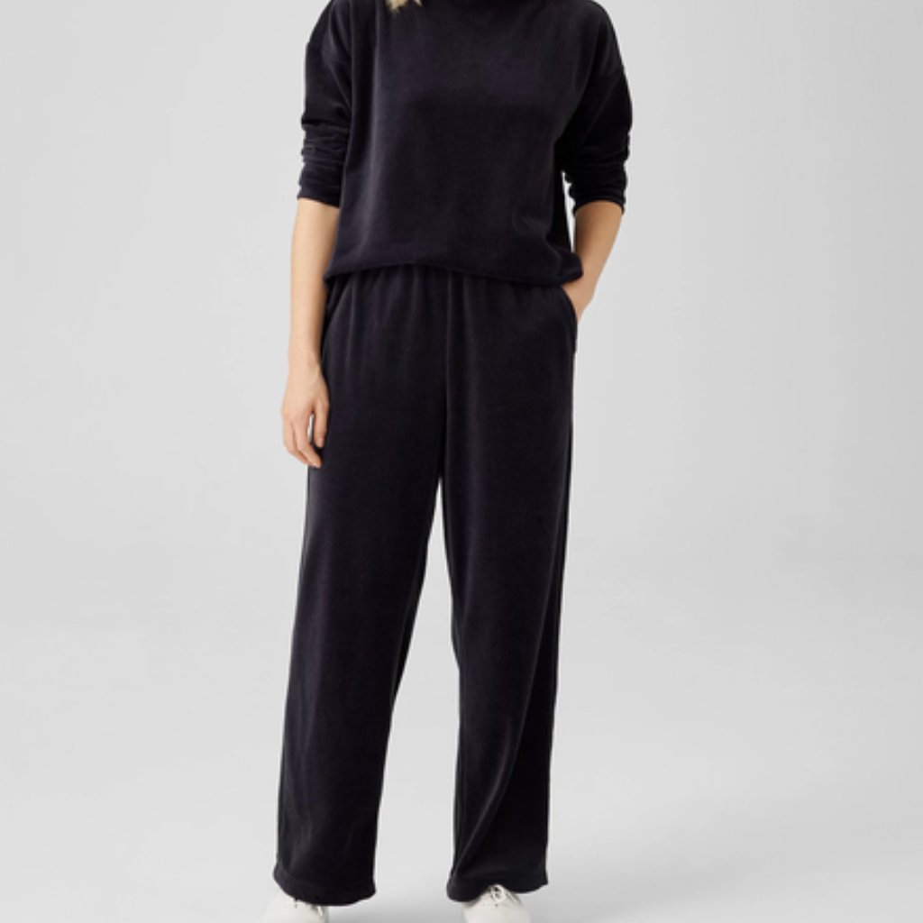 Nwt Eileen Fisher Black Velvet Organic Cotton Straight F/L Pants